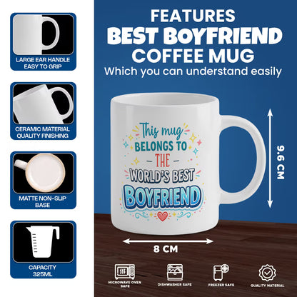 Heartwarming "This Mug Belongs To The World's Best Boyfriend" Ceramic Coffee Mug – Romantic Boyfriend Appreciation Gift Cup (M1062)