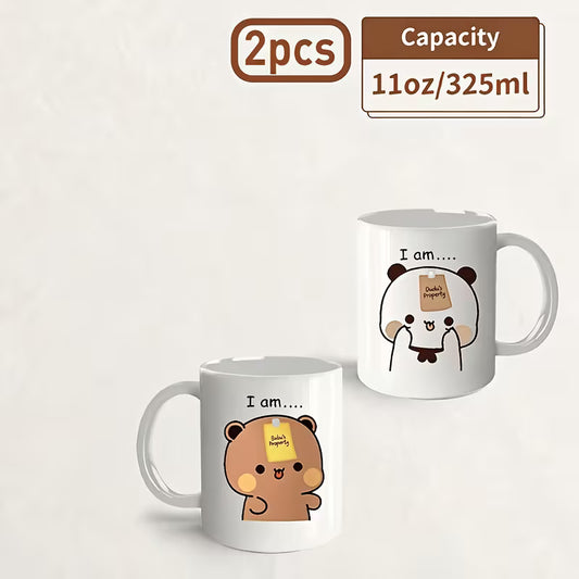 Cute Matching Set of 2 "Bubu & Dudu" Couple Ceramic Coffee Mugs – Funny Sweetheart Property Couple Gift Cups (M1053)