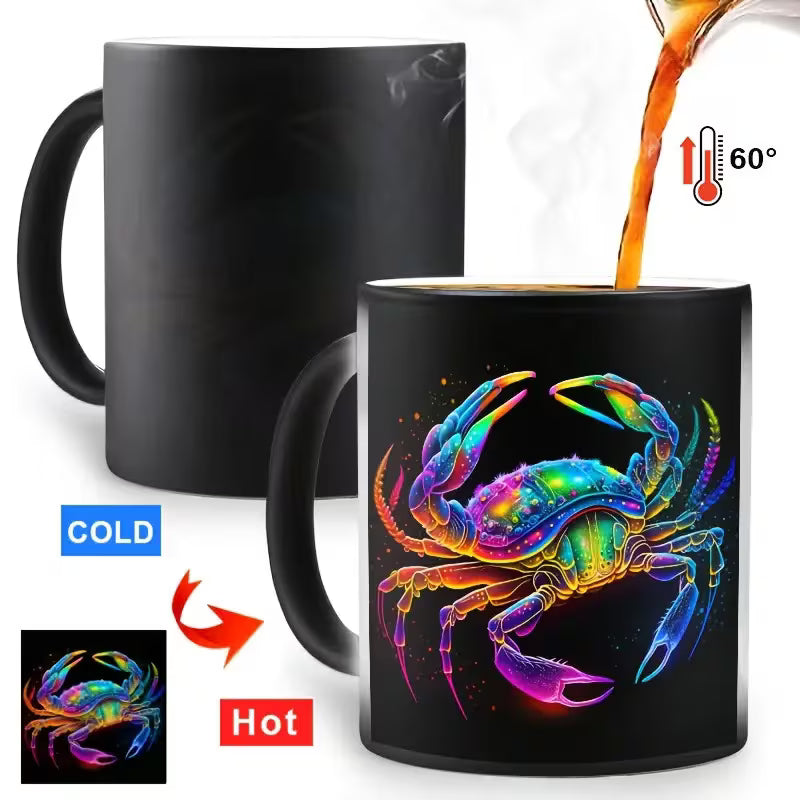 Celestial Cancer Zodiac Magic Color Changing Ceramic Coffee Mug – Galaxy Starry Night Heat-Sensitive Cup (M1039)