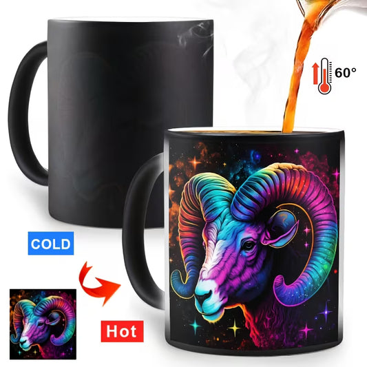 Cosmic Aries Zodiac Magic Color Changing Coffee Mug – Heat-Sensitive Starry Galaxy Ram Cup (M1040)