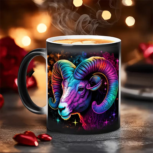 Cosmic Aries Zodiac Magic Color Changing Coffee Mug – Heat-Sensitive Starry Galaxy Ram Cup (M1040)