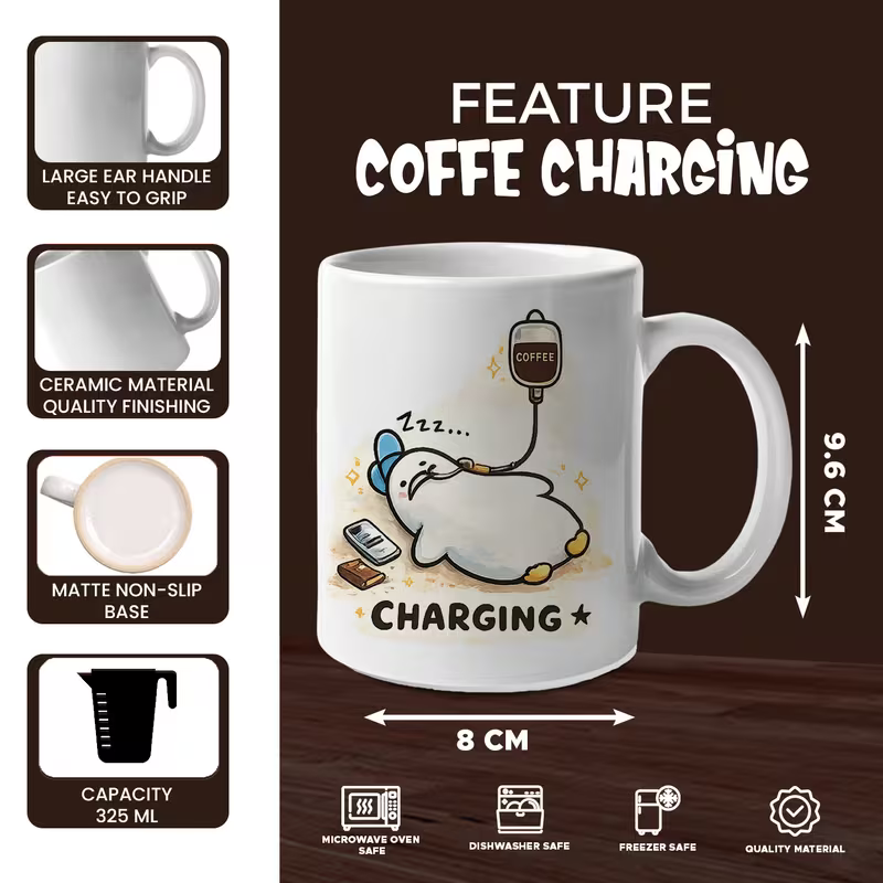 Funny "Charging" Coffee IV Drip Ceramic Coffee Mug – Cute Morning Energy & Coffee Lover Novelty Cup (M1074)