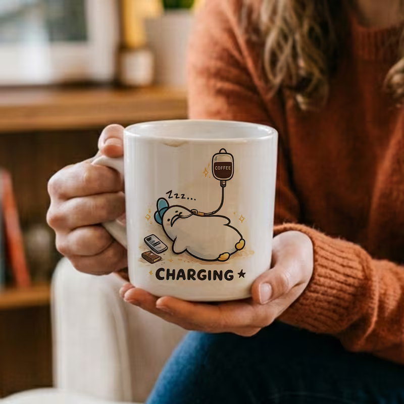 Funny "Charging" Coffee IV Drip Ceramic Coffee Mug – Cute Morning Energy & Coffee Lover Novelty Cup (M1074)