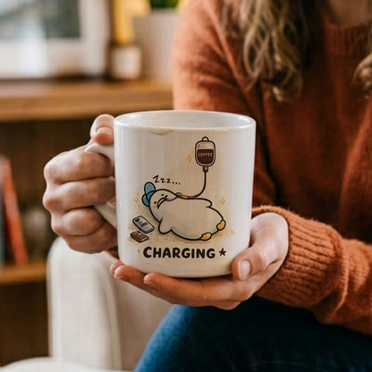 Funny "Charging" Coffee IV Drip Ceramic Coffee Mug – Cute Morning Energy & Coffee Lover Novelty Cup (M1074)