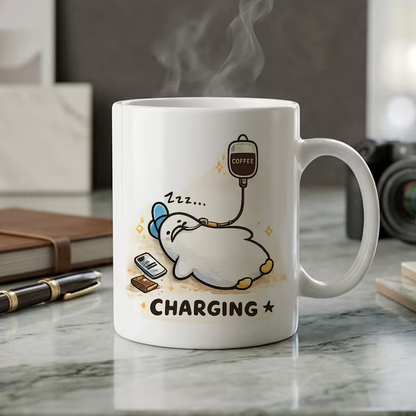 Funny "Charging" Coffee IV Drip Ceramic Coffee Mug – Cute Morning Energy & Coffee Lover Novelty Cup (M1074)