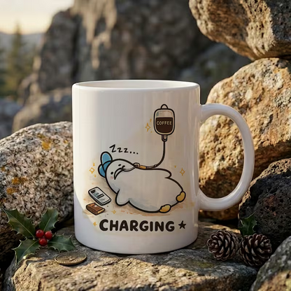 Funny "Charging" Coffee IV Drip Ceramic Coffee Mug – Cute Morning Energy & Coffee Lover Novelty Cup (M1074)