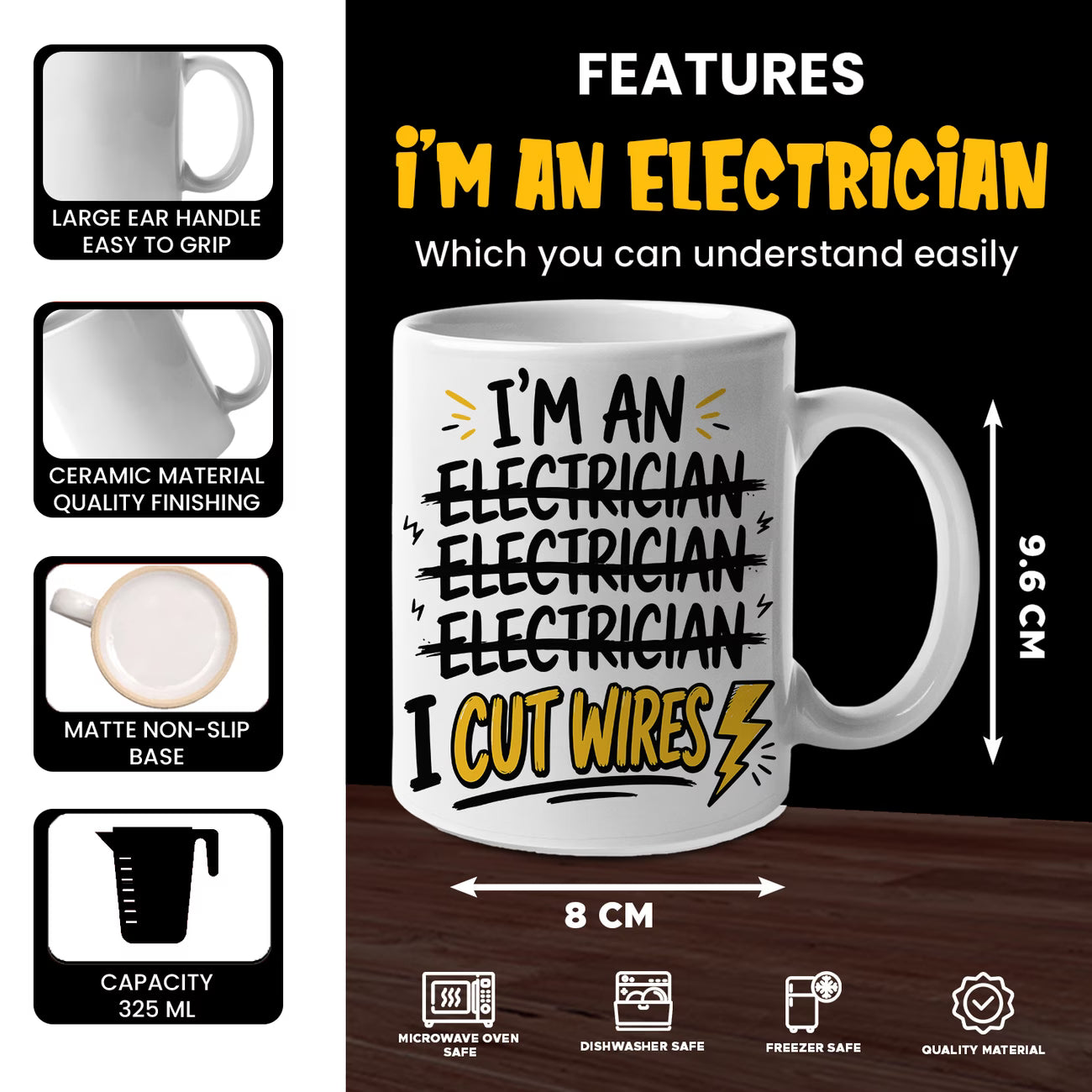 Funny "I'm An Electrician I Cut Wires" Sarcastic Ceramic Coffee Mug – Humorous Tradesman & Electrician Novelty Cup (M1065)