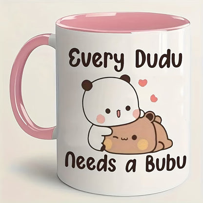 Cute "Every Dudu Needs a Bubu" Pandas Ceramic Coffee Mug – Romantic & Cute Couple Bear Novelty Cup (M1113)