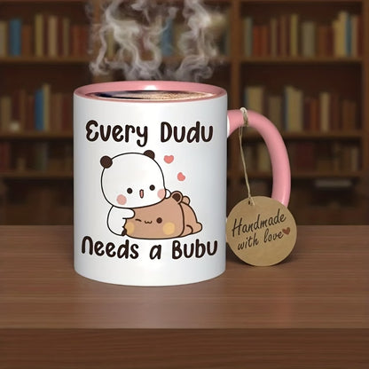 Cute "Every Dudu Needs a Bubu" Pandas Ceramic Coffee Mug – Romantic & Cute Couple Bear Novelty Cup (M1113)