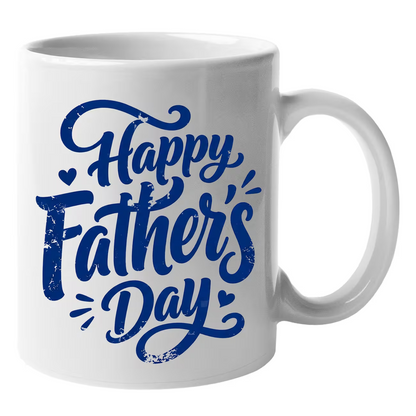 Heartwarming "Happy Father's Day" Blue Script Ceramic Coffee Mug – Classic Dad Appreciation Gift Cup (M1066)