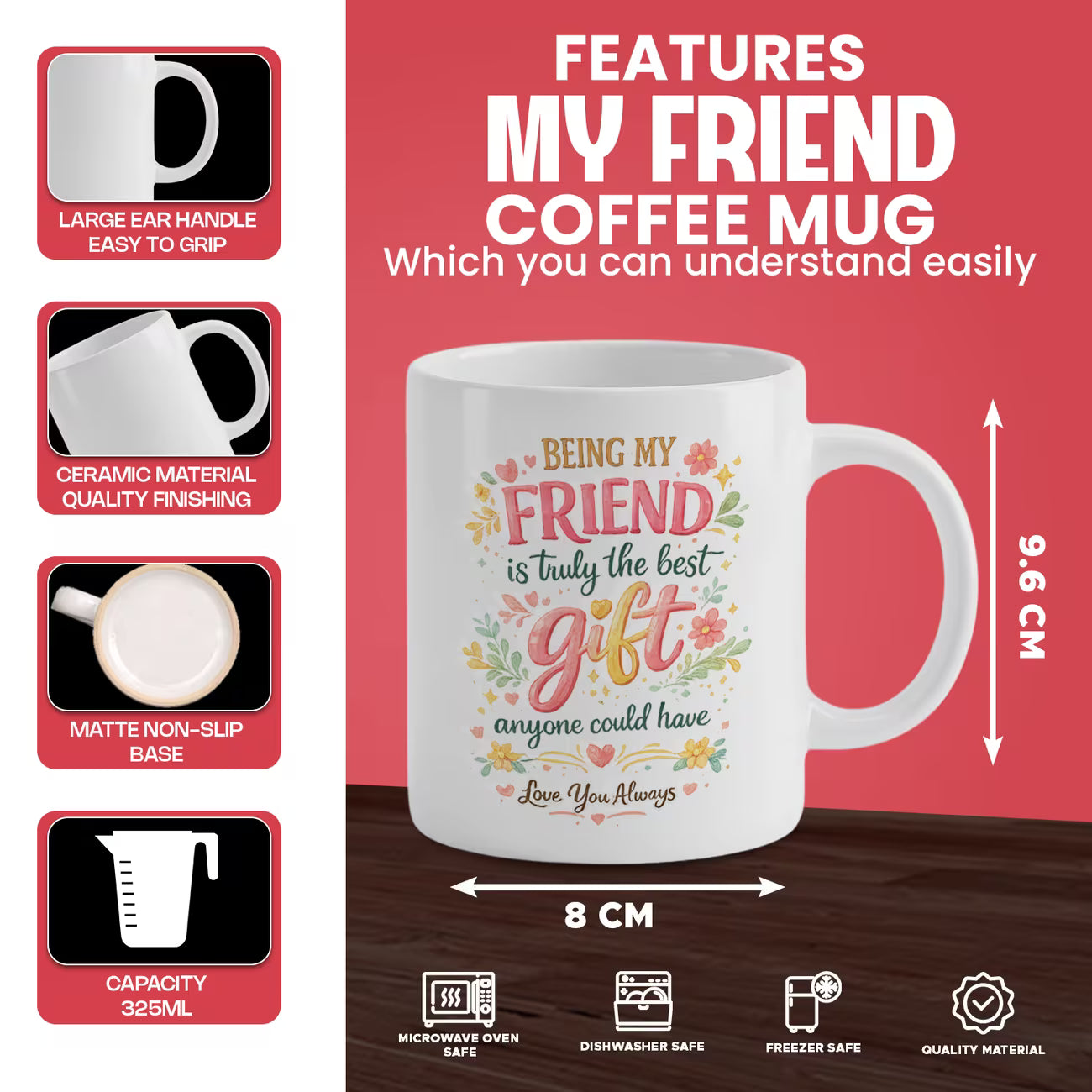 Heartwarming "Being My Friend Is Truly The Best Gift" Ceramic Coffee Mug – Cute Floral Friendship Appreciation Gift Cup (M1068)