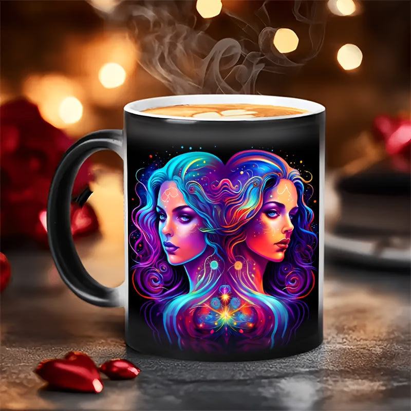 Magic Heat-Changing "Gemini Zodiac" Color-Revealing Ceramic Coffee Mug – Celestial Astrology & Star Sign Novelty Cup (M1082)