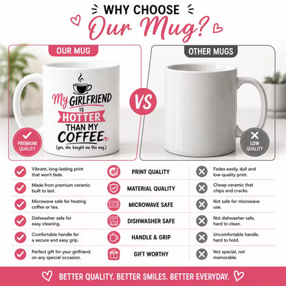Funny "My Girlfriend Is Hotter Than My Coffee" Sarcastic Ceramic Coffee Mug – Humorous Boyfriend Relationship Novelty Cup (M1056)
