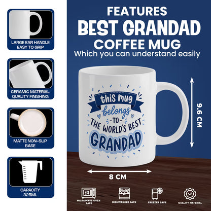 Heartwarming "This Mug Belongs To The World's Best Grandad" Ceramic Coffee Mug – Grandfather Appreciation Gift Cup (M1057)