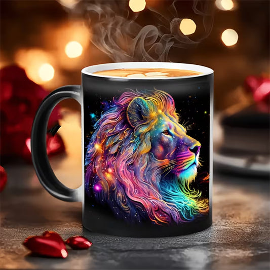 Celestial Leo Zodiac Magic Color Changing Coffee Mug – Heat-Sensitive Starry Galaxy Lion Cup (M1041)
