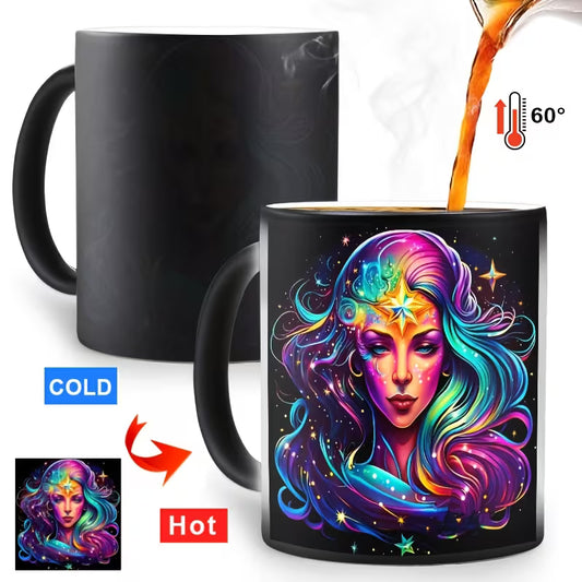 Cosmic Virgo Zodiac Magic Color Changing Coffee Mug – Heat-Sensitive Starry Galaxy Maiden Cup (M1044)