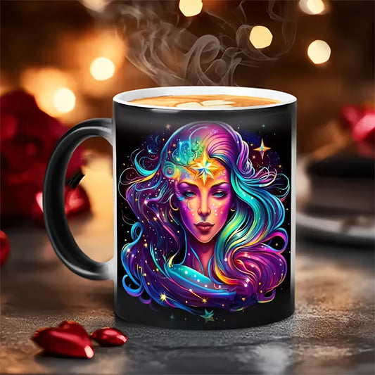 Cosmic Virgo Zodiac Magic Color Changing Coffee Mug – Heat-Sensitive Starry Galaxy Maiden Cup (M1044)